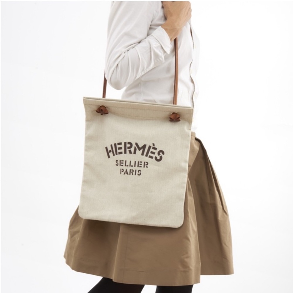 HERMES SELLIER vintage 1970s feed bag canvas purse